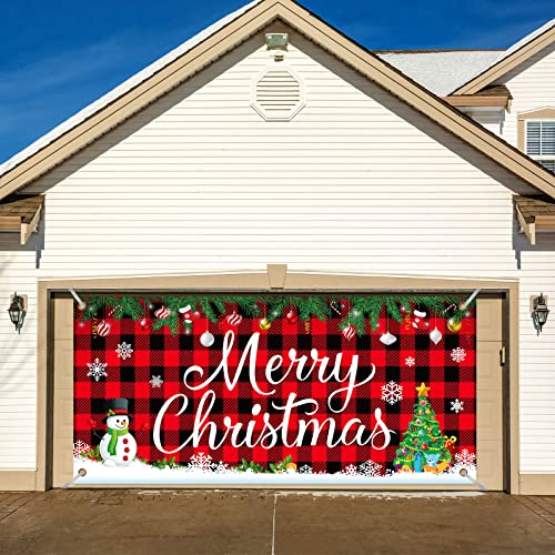 Christmas Holiday Garage Door Banner Cover Christmas Backdrop Decoration Large Christmas Banner Merry Christmas Door Cover for Outdoor House Window Xmas Party Decor Fabric Photography Prop, 6 x 13 ft