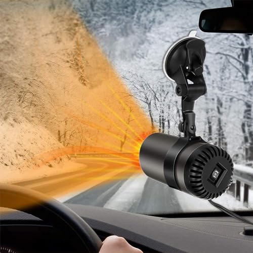 Car Heater, 12V 150W Portable Windshield Defogger and Defroster, 2 in1 Fast Car Heater Defroster, Plug in Automobile Windscreen Fan with Suction Holder for All Cars (Black)