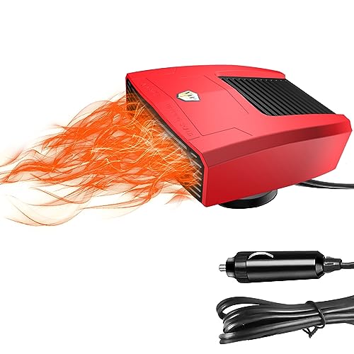 2024 Newest Car Heater Portable Fan,12V 150W Fast Heating Quickly Defrost Defogger, 2 in 1 Heater & Cooler Automobile Adjustable Thermostat Plug in Cigarette Lighter for All Cars (Red)