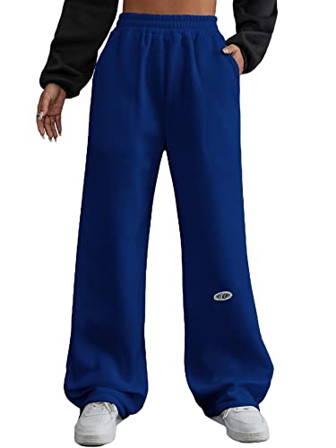 Floerns Women's Causal Drawstring High Waist Baggy Straight Leg Joggers Sweatpants with Pockets Royal Blue Solid S