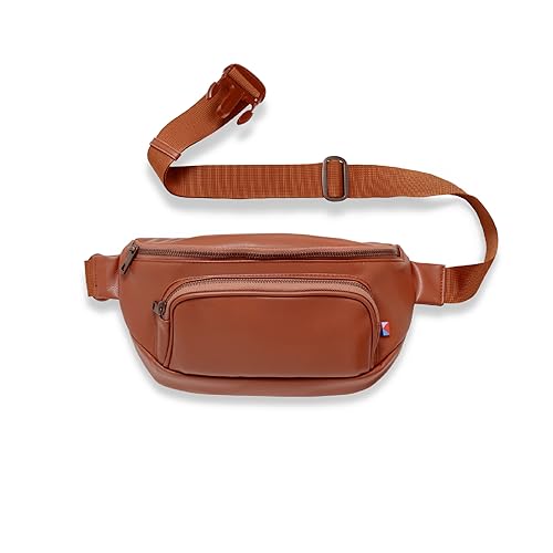 Kibou Vegan Premium Leather Fanny Pack Diaper Bag: With Detachable Compact Changing Pad & Baby Wipes Storage - Small Yet Fits All Parenting Essentials Around the Waist or Crossbody (Brown)