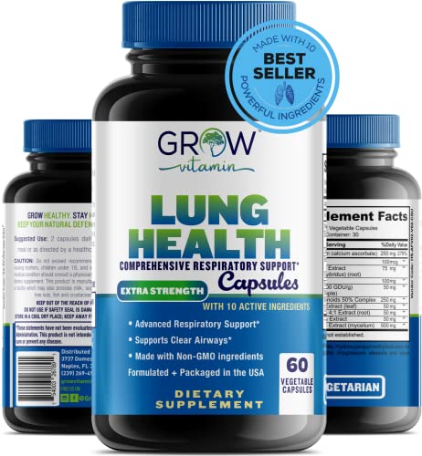 grow vitamin Lung Health, Respiratory Support Supplement, Lung Health Extra Strength Support, Lung Cleanse Formula with Vitamin C to Support Bronchial System, Breath Clear Airways - 60 Capsules