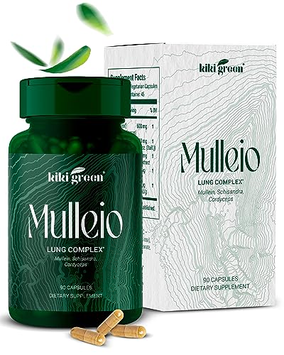 KIKI Green MULLEIO Lung Health Capsules: Herbal Supplement for Lung Cleanse, Better Lung Function & Respiratory Support - Mullein, Cordyceps, Schisandra - 90 Vegan Capsules for Daily Use