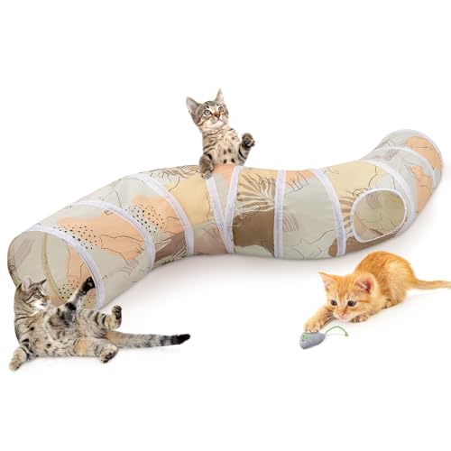 Glittme Cat Tunnel, Cat Tunnels for Indoor Cats, S-Shape Peekaboo Cat Cave with Cat Toys, Foldable Cat Tubes and Tunnels for Cats, Rabbit, Puppy, Guinea Pig
