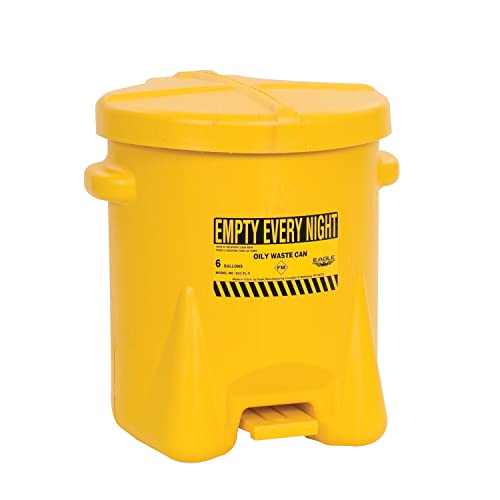 Eagle 933-FLY Oily Waste Polyethylene Safety Can with Foot Lever, 6 Gallon Capacity, Yellow