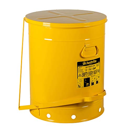 Justrite 09701 21 Gallon, Galvanized-Steel Yellow Safety Cans for Oily Waste