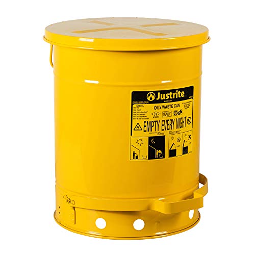 Justrite 09301 10 Gallon, Galvanized-Steel Yellow Safety Cans for Oily Waste