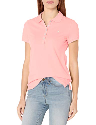 Nautica womens 5-button Short Sleeve Breathable 100% Cotton Polo Shirt, Aloha Pink, Medium US