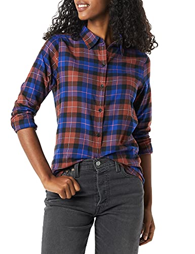 Amazon Essentials Women's Classic-Fit Long-Sleeve Lightweight Plaid Flannel Shirt, Multicolor Windowpane, X-Large