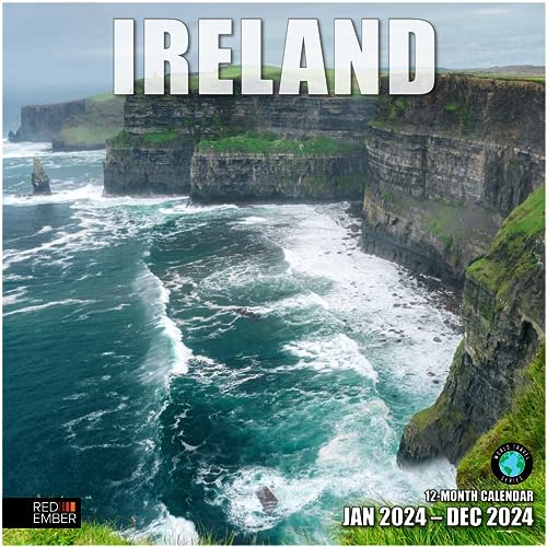 RED EMBER Ireland 2024 Hangable Monthly Wall Calendar | 12" x 24" Open | Thick & Sturdy Paper | Giftable | Travel Castles | Visit the Emerald Island