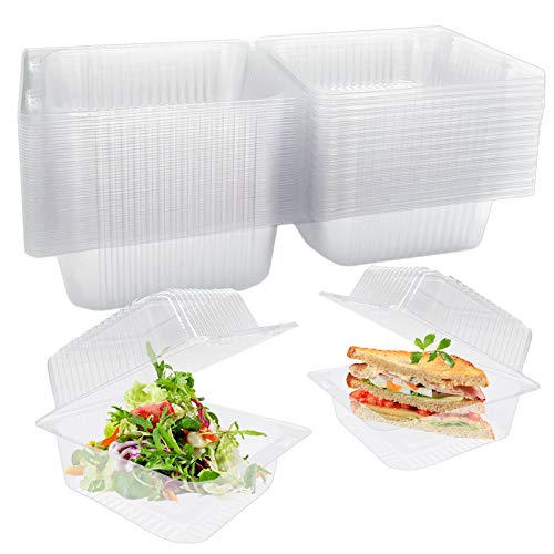 OJYUDD 50 Pcs Clear Plastic Take out Containers,Square Hinged Food Containers,Disposable Clamshell Dessert Container with Lid for Salad,Sandwiches,Hamburger (5x4.7x2.8 in)