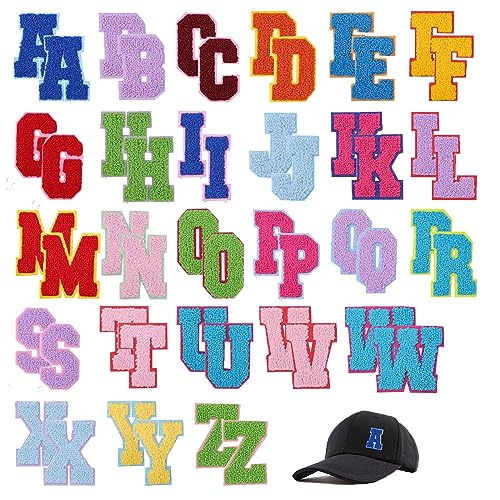 52PCS Iron on Letter Patches A-Z Chenille Patches Embroidered Alphabet Applique Sew on Letter Patches with Ironed Adhesive Letter Punctuation Accent for Decorate Repair Hats Shirts Jeans Bags (52PCS)