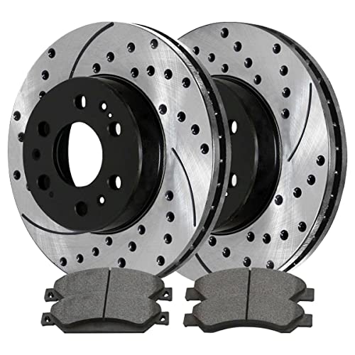 AutoShack SCDPR65099650991092 Front Drilled and Slotted Brake Kit Rotors Black and Ceramic Pads Pair of 2 Driver and Passenger Side Replacement for Chevrolet Silverado 1500 Tahoe GMC Sierra 1500 Yukon