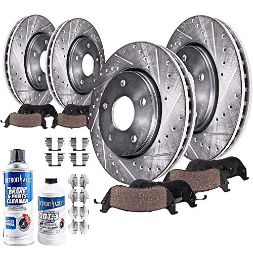 Detroit Axle - Brake Kit for Toyota Tundra Sequoia Land Cruiser Lexus LX570 Drilled and Slotted Disc Brake Rotors Ceramic Brakes Pads Front and Rear Replacement