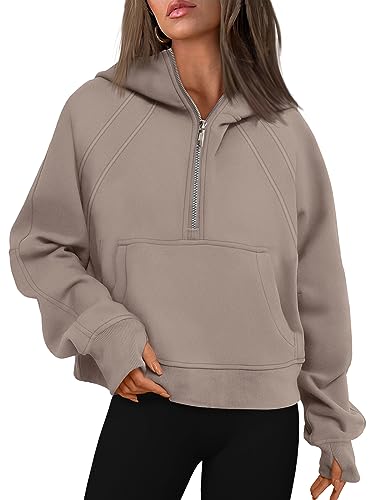 WYNNQUE Womens Hoodies Oversized Sweatshirts Half Zip Pullover Cropped Fleece Quarter Zip Up Winter Clothes 2023 Fall Outfits Sweaters Teen Girls Fashion