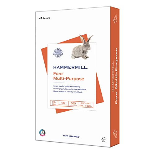 Hammermill Printer Paper, Fore Multipurpose 20 lb Copy Paper, 8.5 x 14 - 1 Ream (500 Sheets) - 96 Bright, Made in the USA, 103291