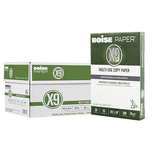 Boise X-9 Multi-Use Printer & Copier Paper, Legal Size (8 1/2" x 14"), 5000 Total Sheets, 92 (U.S.) Brightness, 20 Lb, White, 500 Sheets Per Ream, Case Of 10 Reams