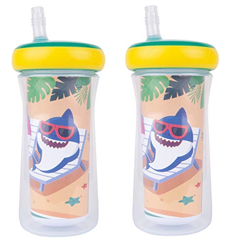 The First Years Pinkfong Baby Shark Insulated Straw Cup - Spill Proof Toddler Straw Cups - Toddler Sippy Cups - 9 Oz - 2 Count