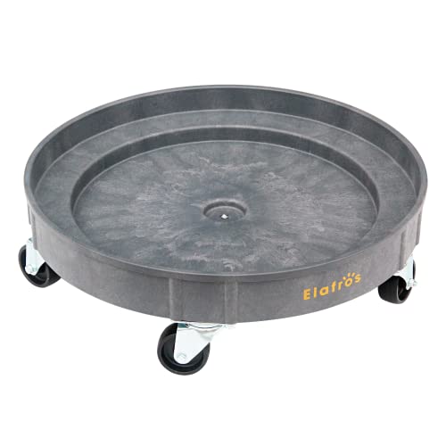 ELAFROS 30 Gallon and 55 Gallon Heavy Duty Plastic Drum Dolly  Durable Plastic Drum Cart 900 lb. Capacity- Barrel Dolly with 5 Swivel Casters Wheel,Grey