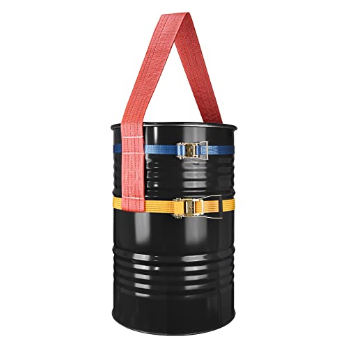 Drum Handling Sling for 55 Gallon Drum, Barrel Lifting Web Sling Heavy Duty No tilt with 2 Pack Ratchet Strap, Capacity up to 6000 LBS, Adjustable for Farms Barns Cranes Forklift Trucks, 78.7" X 4.9"