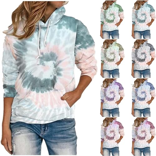 Blczomt Sales Today Clearance Prime Only Womens Fall Fashion Sweatshirt Tie Dye Print Long Sleeve Casual Hoodies Tops Drawstring Plus Size Gradient Pullover Lightning Deals of Today My Orders Blue M