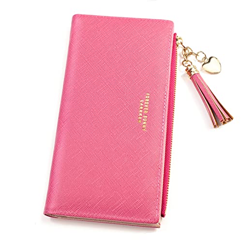 Wallets for Women Leather Cell Phone Case Holster Bag Long Slim Credit Card Holder Cute Minimalist Coin Purse Thin Large Capacity Zip Clutch Handbag Wallet for Girls Ladies (Barbie Pink)