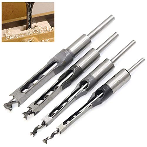 WSOOX Square Hole Drill Bits for Wood, Woodworking Hole Saw Mortising Chisel Drill Bits (Size: 1/4 inch, 5/16 inch, 3/8 inch, 1/2 inch)