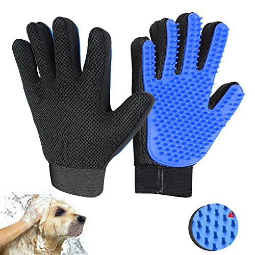 Pet Grooming Glove Pet Cleaning Brush Glove Pet grooming Massage gloves Perfect hair remover election commendable Brush Glove which is more Comfortable for Dog,Cat,Rabbit with pet animal with fur (short and long) along with nice design looks like five finger [a pair left and right hand {Blue}]