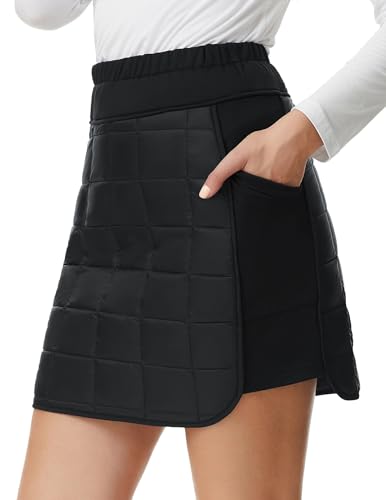 JACK SMITH Womens Puffer Quilted Skirt Insulated Down Skirts Warm Golf SkortsSkirts High Waisted Quilted Skort(M,Black)