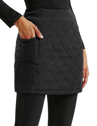 JACK SMITH Puffer Skirts for Women Winter Black Insulated Warm Skirts Down Skirt with Pockets Hiking Running Golf Outdoors