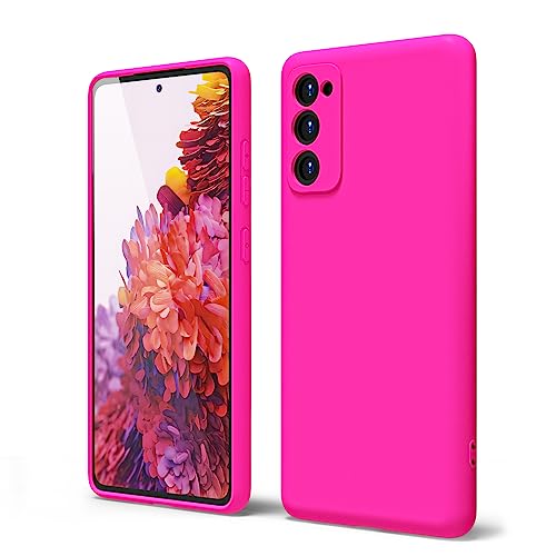 oakxco for Samsung Galaxy S20 FE 5G Phone Case Liquid Silicone, Fluorescent Bright Solid Color, Cute Thin Slim Soft Rubber TPU Plain Smooth Gel Matte Protective Cover for Women Girl, Fuchsia Hot Pink