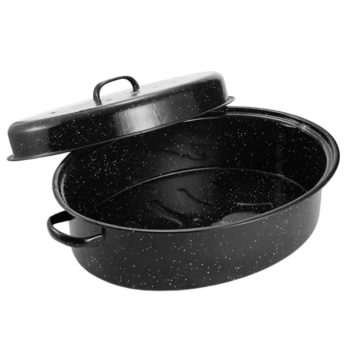 Granite Roaster Pan, 19 Enameled Roasting Pan with Domed Lid. Oval Turkey Roaster Pot, Broiler Pan Great for Turkey, Chicken, Lamb, Vegetable. Dishwasher Safe Cookware Fit for 20Lb Turkey by Kendane