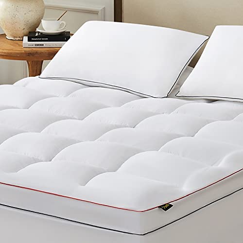 HomeMate Queen Mattress Topper,1800TC Cooling Mattress Pad Cover for Deep Sleep, Extra Thick 3D Snow Down Alternative Overfilled Plush Pillow Top with 8-21 Inch Deep Pocket - Queen Size, White