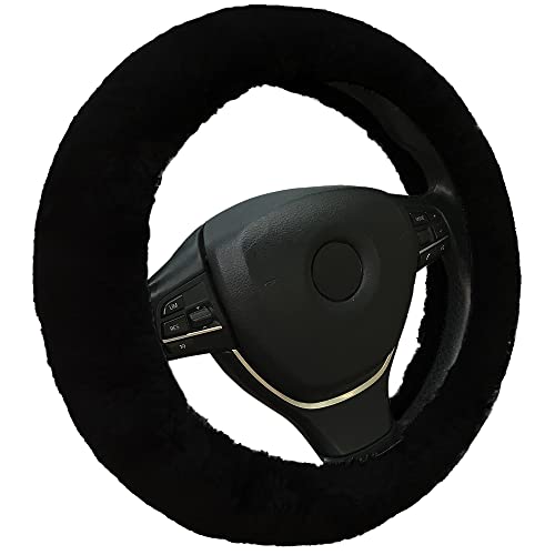 Andalus Brands Australian Sheepskin Steering Wheel Cover, Anti-Slip Universal 15 Inch Fuzzy Steering Wheel Cover Offers a Plush Velvet-Like Touch, Eco-Friendly Fluffy Steering Wheel Cover (Black)