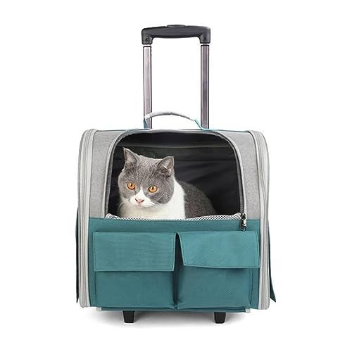 Cat Carrier Backpack with Wheels - Lightweight Breathable Small Dog Bag Trolley Case with Wheels Pet Bag for Airplane Travel Camping Hiking Outdoor Use
