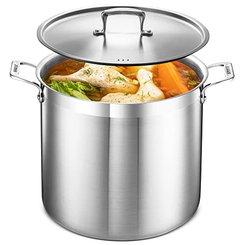 Stockpot  20 Quart  Brushed Stainless Steel  Heavy Duty Induction Pot with Lid and Riveted Handles  For Soup, Seafood, Stock, Canning and for Catering for Large Groups and Events by BAKKEN