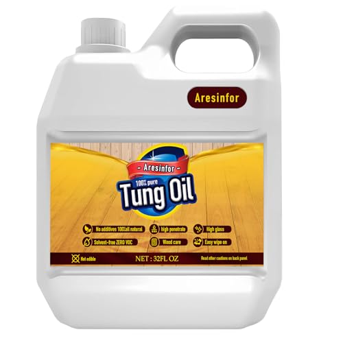 32 oz 100% Pure Tung Oil for Wood Finishing, Food Safe, Natural Pure Tung Oil with Good Penetration, Premium Waterproof Natural Wood Finish and Sealer for Indoor and Outdoor Projects.