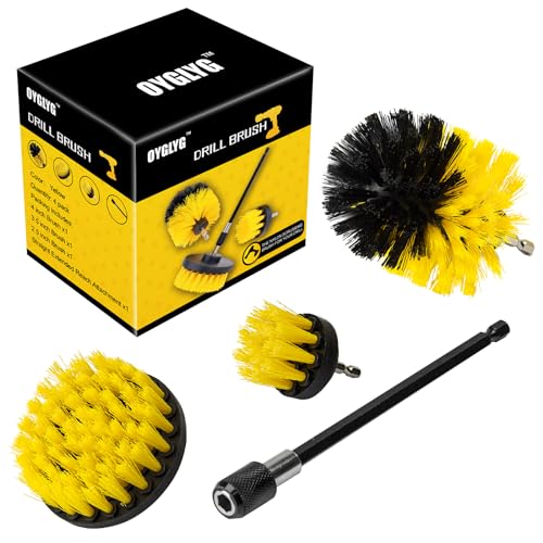 Drill Brush Attachment Set, Adapt Drill Brush for Bathroom Surfaces, Grout, Floor, Tub, Shower, Tile, Kitchen and Car, Electric Multi-Purpose Scrubber, 4 Piece Cleaning Kit Drill Brush