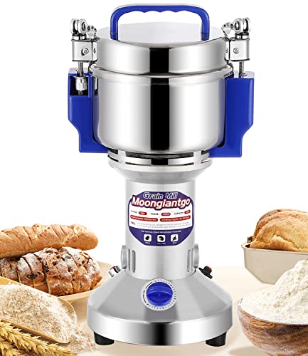 Moongiantgo 500g Grain Mill Grinder Electric High Speed Spice Grinder Flour Mill Stainless Steel Dry Pulverizer for Cereal Grains Spices Herbs Coffee Wheat Corn (500g Upright)