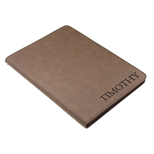 Personalized Portfolio Pad Holder with Zipper - Custom Padfolio (Brown)