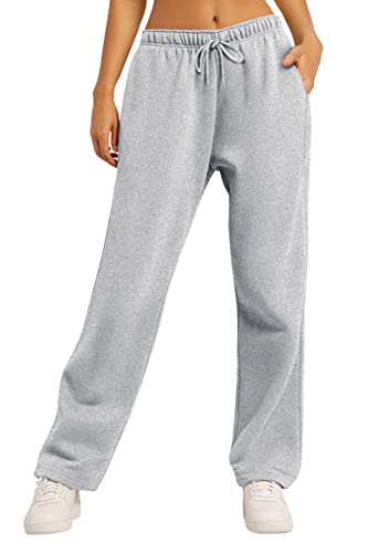 AUTOMET Womens Fleece Lined Sweatpants Baggy Open Bottom Lounge Y2k Pants Drawstring Casual Athletic Joggers for Teen Girls Grey