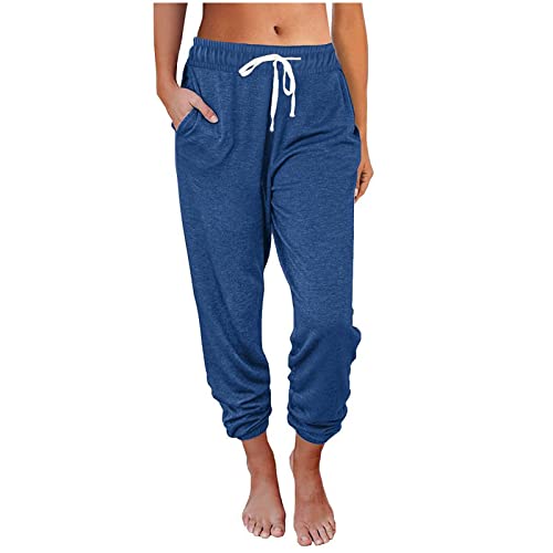 SMIDOW Black Capri Pants for Women High Waisted Baggy Sweatpants with Pockets Drawstring Elastic Waist Cropped Jogger Running Pants Comfy Lounge Capris