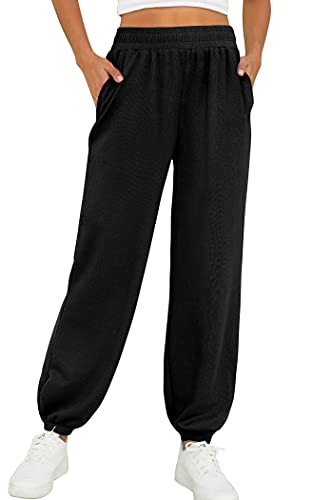 Saloogoe Womens Sweatpants with Pockets Fall Fashion Sweat Pants for Teen Girls Athletic Joggers 2023 Black L
