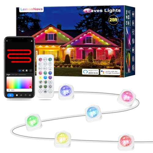 LemonNova Permanent Outdoor Lights, 25ft with 18 LED Eaves Lights IP67 Waterproof, Starry Outdoor Lights with DIY Scene Modes for Party and Daily Use, Work with Remote, Alexa and Google Assistant