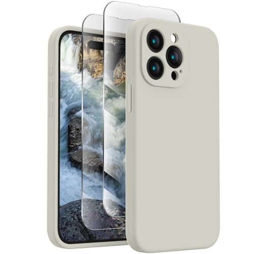 FireNova Designed for iPhone 15 Pro Max Case, Silicone Upgraded [Camera Protection] for iPhone 15 ProMax Case with [2 Screen Protectors], Anti-Scratch Microfiber Lining, 6.7 inch, Stone
