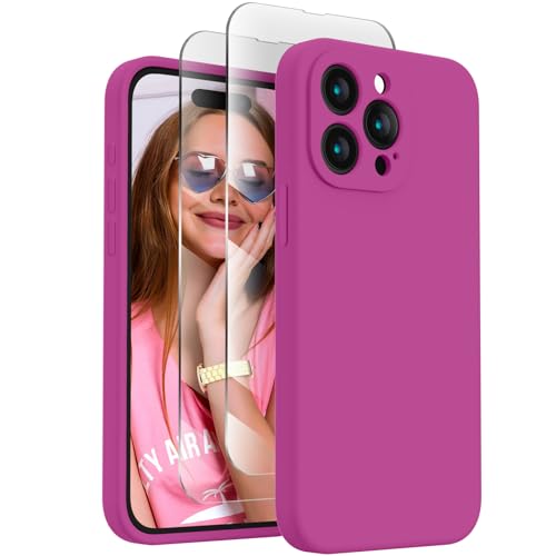 FireNova Designed for iPhone 15 Pro Case, Silicone Upgraded [Camera Protection] Phone Case with [2 Screen Protectors], Soft Anti-Scratch Microfiber Lining Inside, 6.1 inch, Shocking Pink