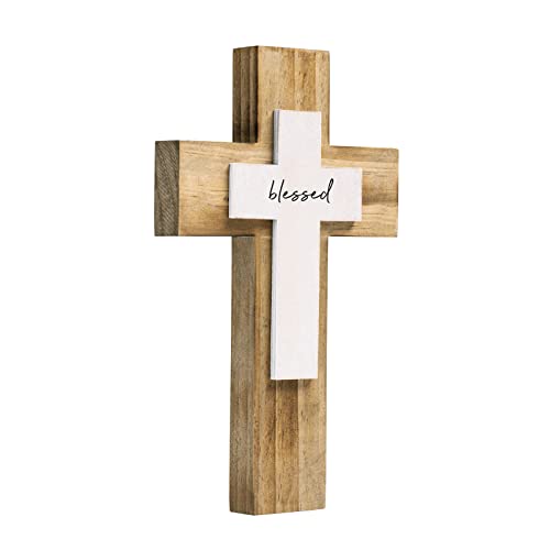 Wall Wooden Cross Christians Crosses Spiritual Religious Cross With Hook Christmas Wall Hanging Handmade Nature Wood Color Cross with Blessed Design for Church Home Room Decor Wood Crucifix Gift.