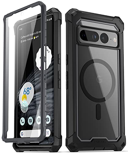 Poetic Guardian MagPro Case for Google Pixel 7 Pro,[Compatible with MagSafe][20 FT Mil-Grade Drop Tested], Built-in Screen Protector Work with Fingerprint ID, Full Body Hybrid Rugged Case, Black/Clear