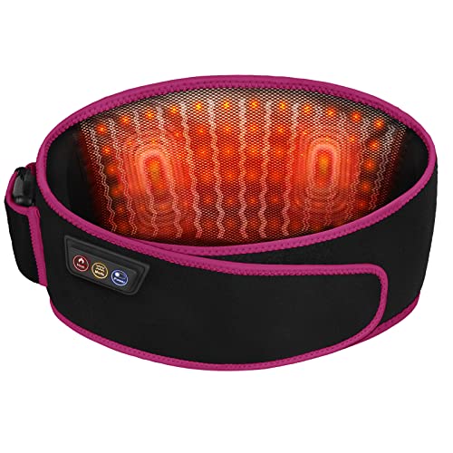 SHINE WELL Back Massager Belt, Back Massager for Pain Relief Deep Tissue, Red Light Therapy Massage Belt with 3 Heat Levels and Vibrating, Lower Back Massage, Battery-Powered