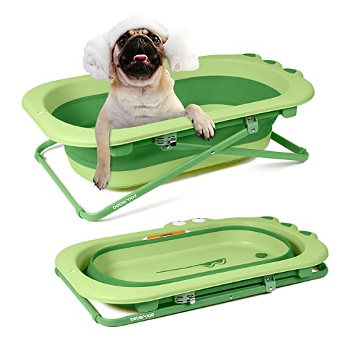 BEBEROAD PETS Pet Bathtub Collapsible Pet Bath Tub Height Adjustable Portable Dog Cat Bathing Tub for Small Medium Pets-Foldable Pet Shower Tub with Drainage Hole, Green, 23.6 x 12.6 x 8.3 Inches